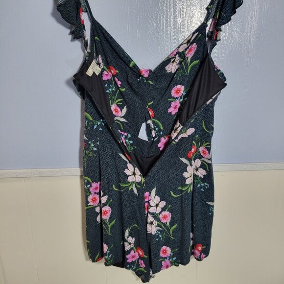 Adam Levine Medium Dark Green Bright Floral Flowy Lightweight Summer Romper - Picture 6 of 11